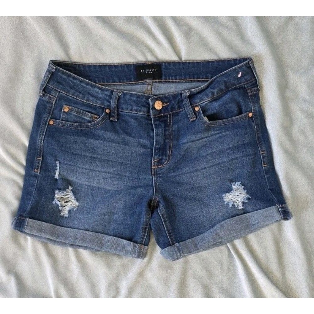 Celebrity Pink Denim Shorts 7/28 Distressed Cuffed Stretch Blue Jean Shorts